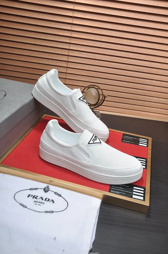 Prada White Black Slip-On Textured Fabric Upper Loafer 5