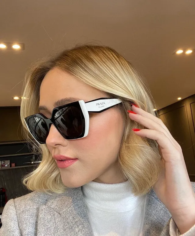 Prada White Brown Oversized Angular Sunglasses 2