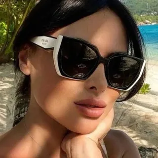 Prada White Brown Oversized Angular Sunglasses 4