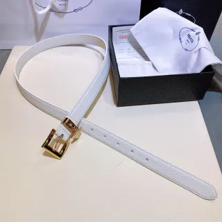 Prada व्हाइट गोल्ड साफियानो आयताकार बकल लेदर बेल्ट