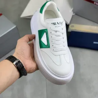 Prada White Green Leather Upper Side Panel Lifestyle Sneakers