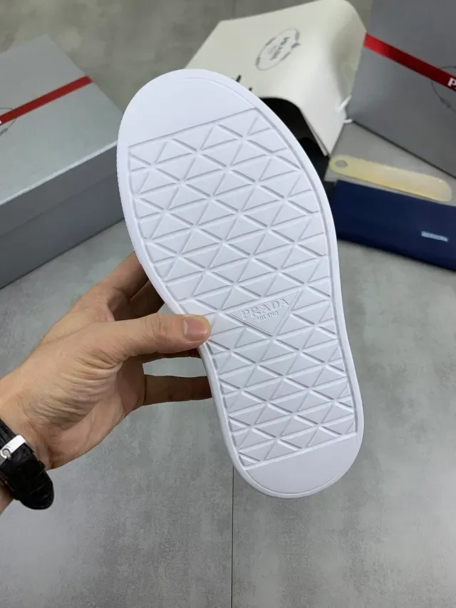 Prada White Green Leather Upper Side Panel Lifestyle Sneakers 2
