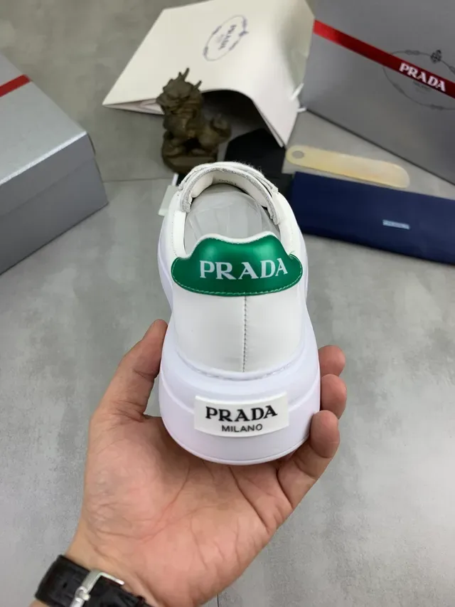 Prada White Green Leather Upper Side Panel Lifestyle Sneakers 3