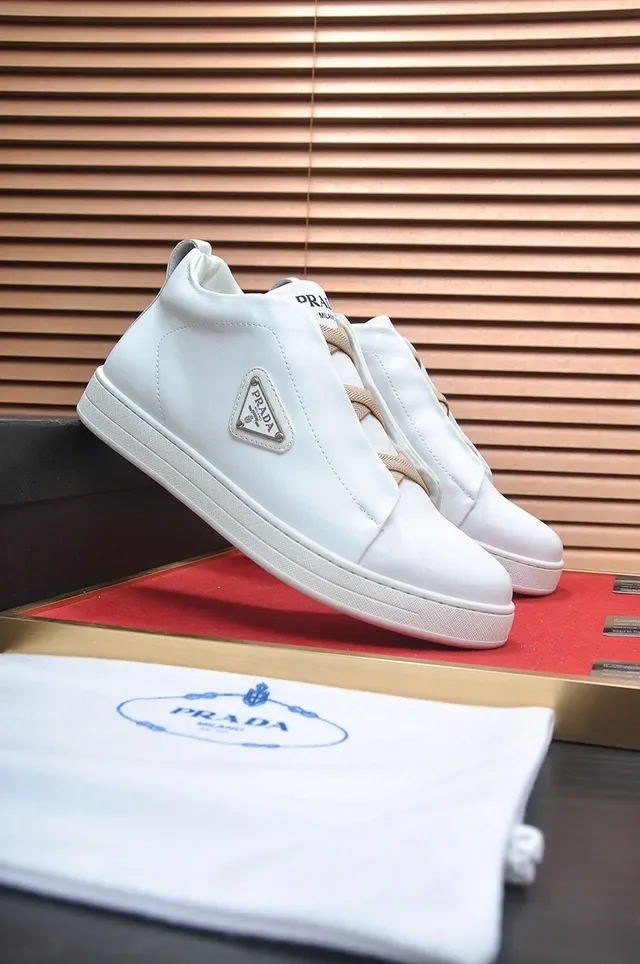 Prada White Laceless Elastic Vamp Smooth Leather Upper Lifestyle Sneakers 8