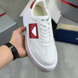 Prada White Red Leather Upper Thick Platform Sole Lifestyle Sneakers