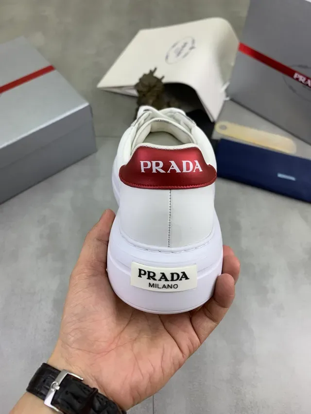 Prada White Red Leather Upper Thick Platform Sole Lifestyle Sneakers 3