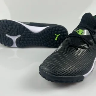 Puma Black White Ribbed Synthetic Upper Sock-Fit Collar Turf Soccer Shoes