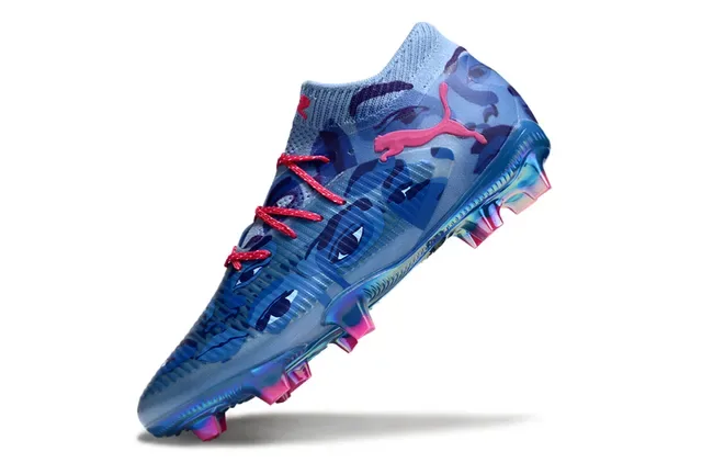 Puma Future Z Chaussures de football bleu et rose upper knit col sock-fit semelle pour terrain ferme 3