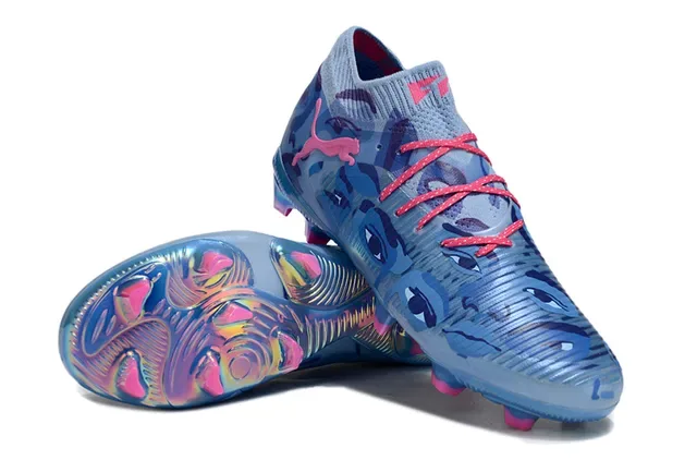 Puma Future Z Chaussures de football bleu et rose upper knit col sock-fit semelle pour terrain ferme 4