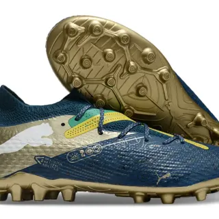 Puma Future Z Navy Gold 低帮针织领不对称系带系统 天然草地足球鞋