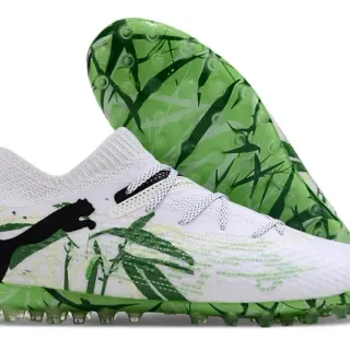 Puma Future Z White Green Knit Sock-Fit Upper Bamboo-Print Graphic Turf Soccer Shoes