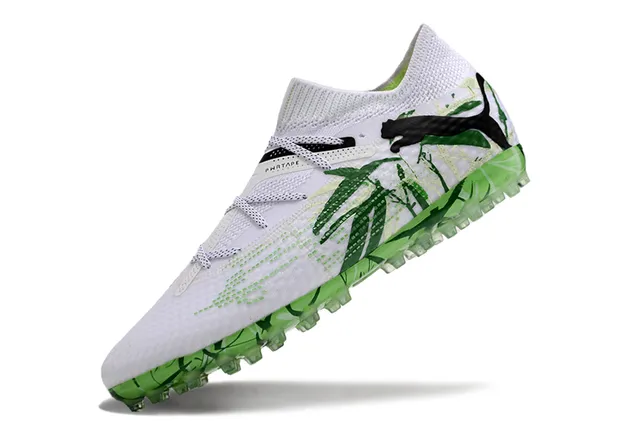 Puma Future Z أبيض أخضر منسوج ملائم للجوارب العلوي طباعة الخيزران جرافيك ملعب أحذية كرة القدم 2