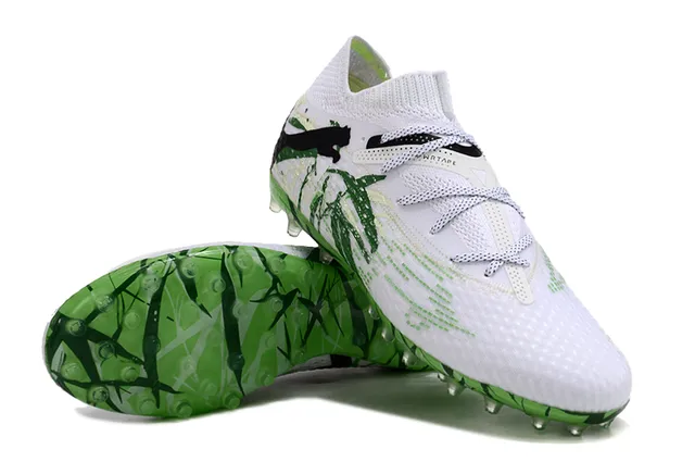 Puma Future Z أبيض أخضر منسوج ملائم للجوارب العلوي طباعة الخيزران جرافيك ملعب أحذية كرة القدم 3
