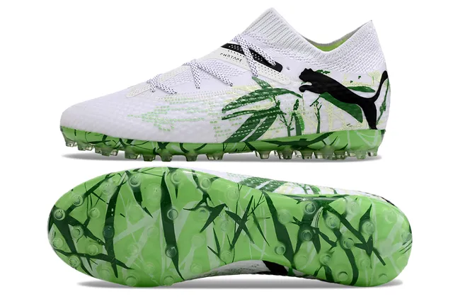 Puma Future Z أبيض أخضر منسوج ملائم للجوارب العلوي طباعة الخيزران جرافيك ملعب أحذية كرة القدم 5