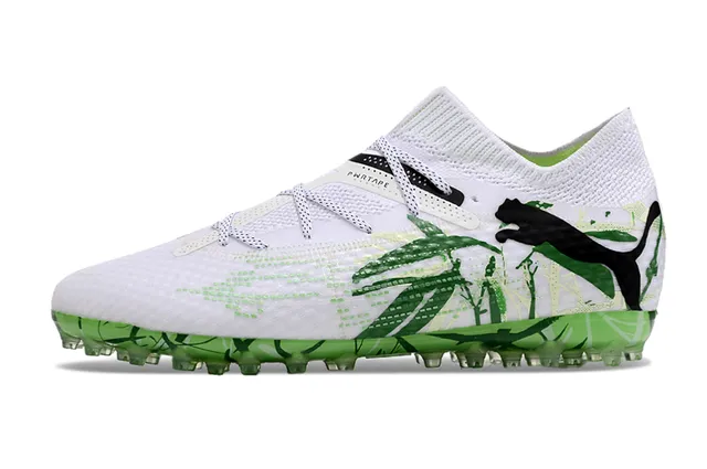 Puma Future Z أبيض أخضر منسوج ملائم للجوارب العلوي طباعة الخيزران جرافيك ملعب أحذية كرة القدم 6