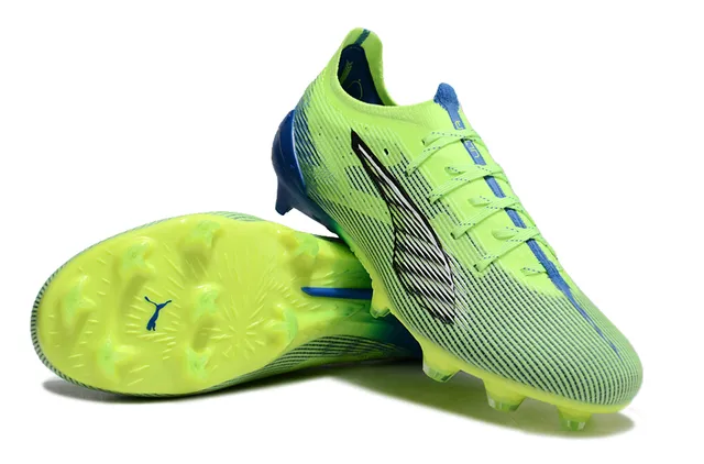 Puma সবুজ নীল বুনা উপর অসমমিত লেসিং ফার্ম-গ্রাউন্ড ফুটবল জুতা 4