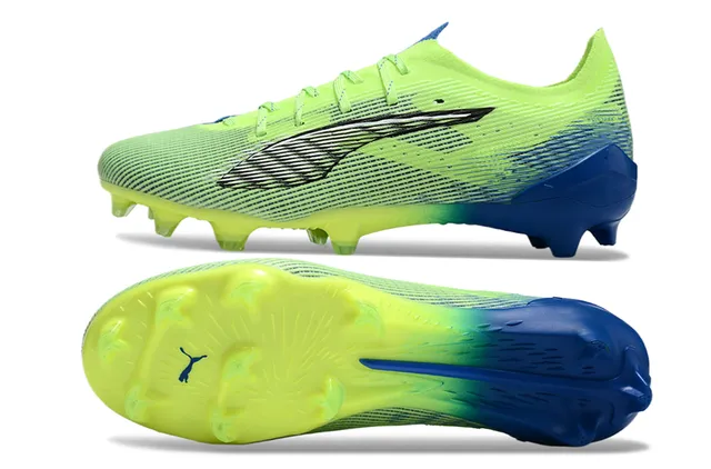 Puma সবুজ নীল বুনা উপর অসমমিত লেসিং ফার্ম-গ্রাউন্ড ফুটবল জুতা 6
