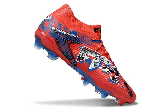 Puma Red Blue Low-Cut Sock-Fit Collar Ribbed Synthetic Forefoot Cage Firm-Ground Soccer Shoes 2