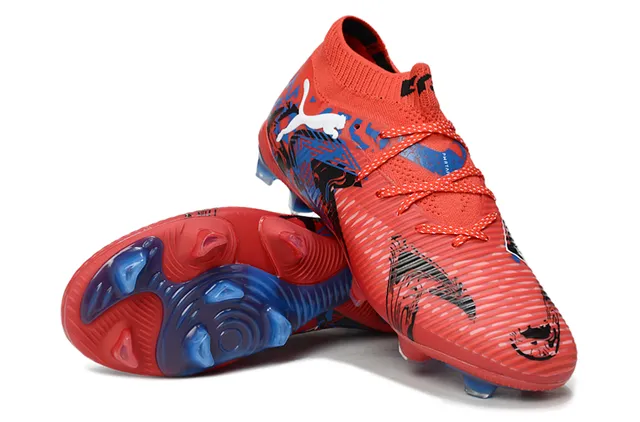 Puma Red Blue Low-Cut Sock-Fit Collar Ribbed Synthetic Forefoot Cage Firm-Ground Soccer Shoes 4