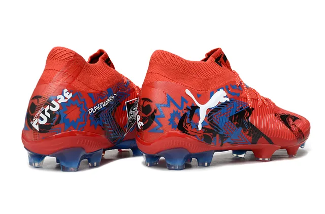 Puma Red Blue Low-Cut Sock-Fit Collar Ribbed Synthetic Forefoot Cage Firm-Ground Soccer Shoes 5