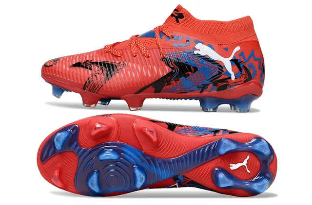 Puma Red Blue Low-Cut Sock-Fit Collar Ribbed Synthetic Forefoot Cage Firm-Ground Soccer Shoes 6