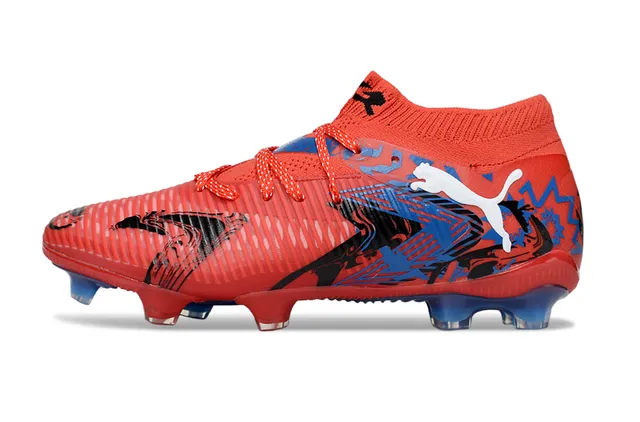 Puma Red Blue Low-Cut Sock-Fit Collar Ribbed Synthetic Forefoot Cage Firm-Ground Soccer Shoes 7