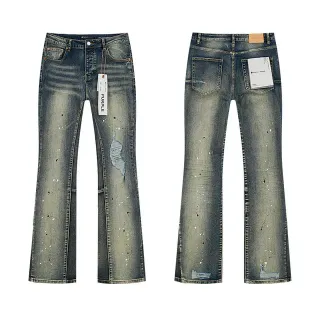 Purple Brand Distressed Paint-Splatter Flared Jeans