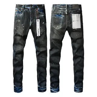 Purple Brand calça jeans com salpicaduras de tinta desgastada lavagem escura