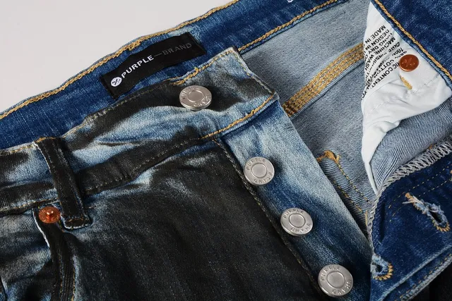 Purple Brand بناطيل جينز مع رذاذ الطلاء الممزق غسيل داكن 9
