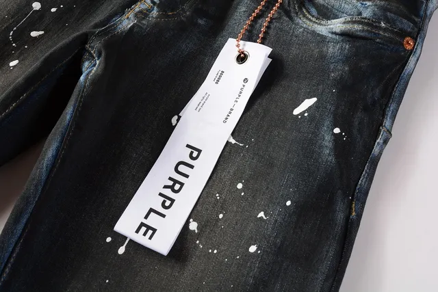 Purple Brand بناطيل جينز مع رذاذ الطلاء الممزق غسيل داكن 11
