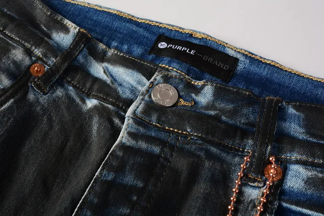 Purple Brand بناطيل جينز مع رذاذ الطلاء الممزق غسيل داكن 12