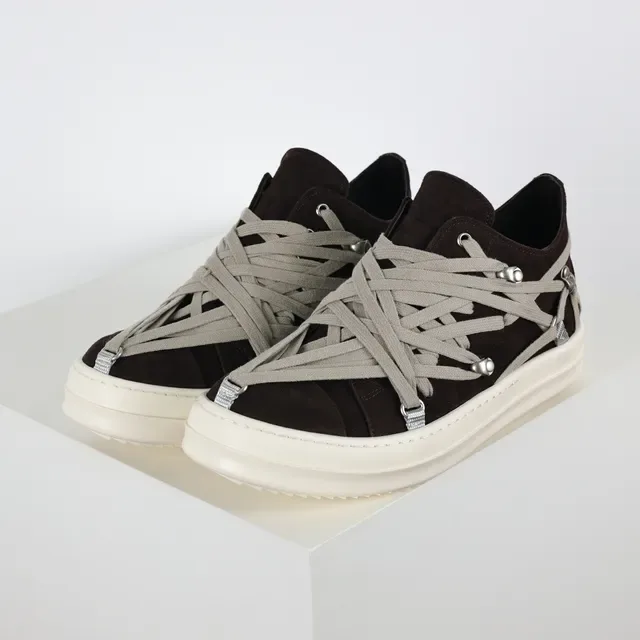 Rick Owens 棕灰麂皮鞋面 多层交叉系带 生活方式运动鞋 2