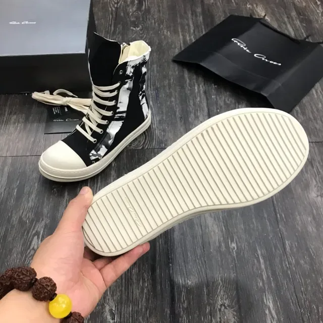 Rick Owens DRKSHDW Black White High-Top Platform Asymmetrical Paneling Ankle Boots 2