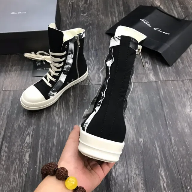 Rick Owens DRKSHDW Black White High-Top Platform Asymmetrical Paneling Ankle Boots 3
