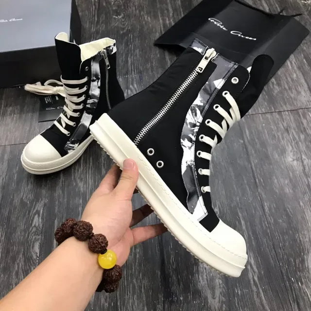 Rick Owens DRKSHDW Black White High-Top Platform Asymmetrical Paneling Ankle Boots 5