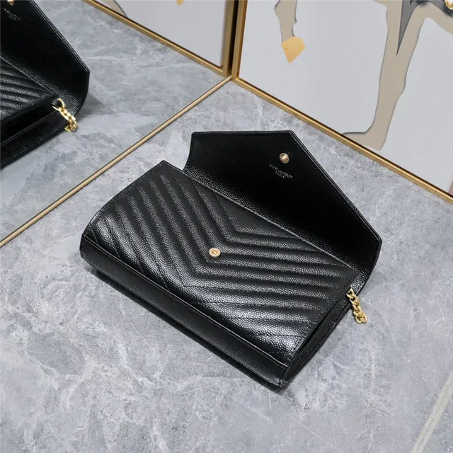 Saint Laurent Beige Gold Quilted Chevron Stitching Envelope Flap Chain Bag 14