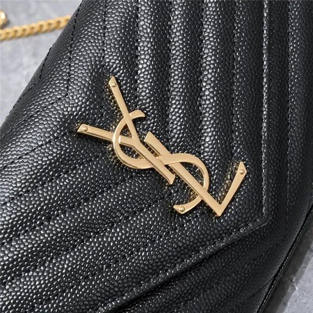 Saint Laurent Beige Gold Quilted Chevron Stitching Envelope Flap Chain Bag 16