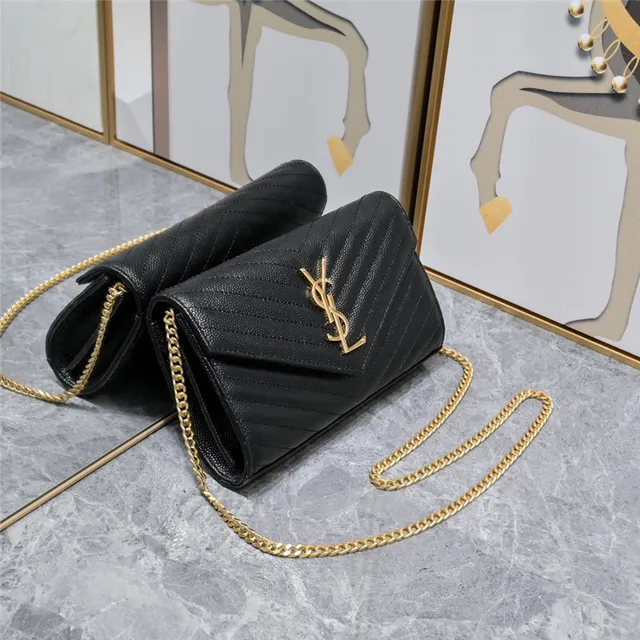 Saint Laurent Beige Gold Quilted Chevron Stitching Envelope Flap Chain Bag 18