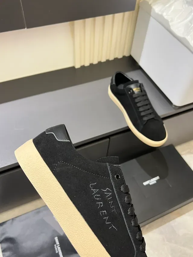 Saint Laurent Sneakers Lifestyle Preto Bege Camurça Superior Logo Manuscrito 3