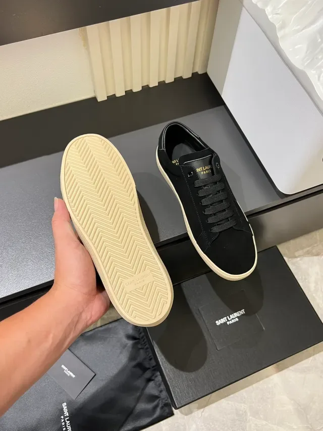 Saint Laurent Sneakers Lifestyle Preto Bege Camurça Superior Logo Manuscrito 4