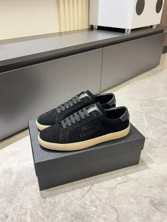Saint Laurent Sneakers Lifestyle Preto Bege Camurça Superior Logo Manuscrito 5