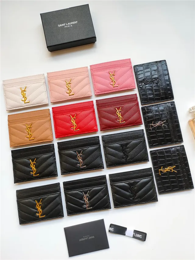 Saint Laurent काला स्वर्ण क्रोकोडाइल एमबॉस्ड चमड़ा YSL Monogram कार्ड होल्डर 19