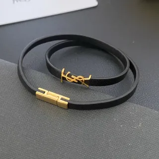 Saint Laurent Black Gold डबल-रैप पतली चमड़ा ब्रेसलेट