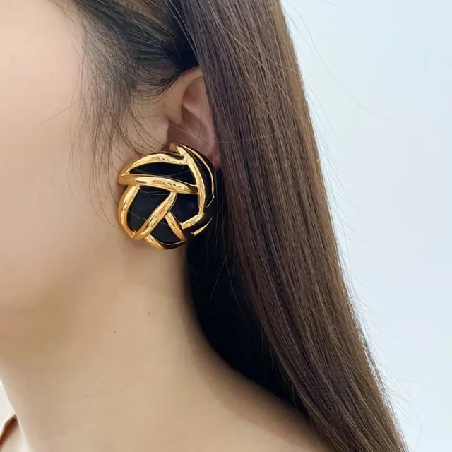Saint Laurent Gold Black Interwoven Knot Motif Polished Metal Earrings 2