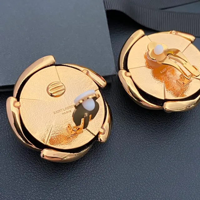 Saint Laurent Gold Black Interwoven Knot Motif Polished Metal Earrings 5