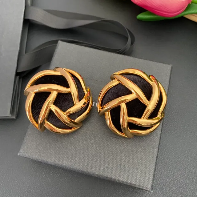 Saint Laurent Gold Black Interwoven Knot Motif Polished Metal Earrings 6