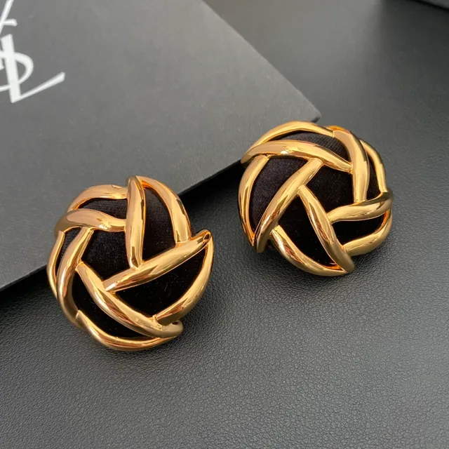 Saint Laurent Gold Black Interwoven Knot Motif Polished Metal Earrings 7
