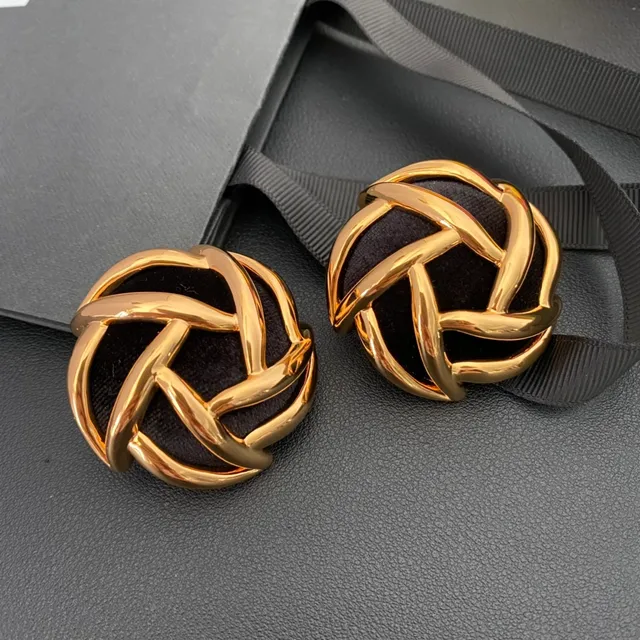Saint Laurent Gold Black Interwoven Knot Motif Polished Metal Earrings 8