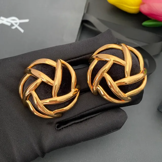 Saint Laurent Gold Black Interwoven Knot Motif Polished Metal Earrings 9