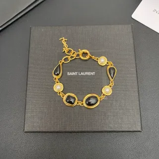 Saint Laurent Gold-Tone Black Stone and Pearl Link Bracelet — Saint Laurent Bracelets photo from the Yupoo catalog